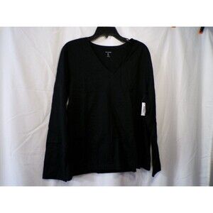 Amazon Essentials Women's V Neck Long Sleeve Tee Large Black 100% Cotton